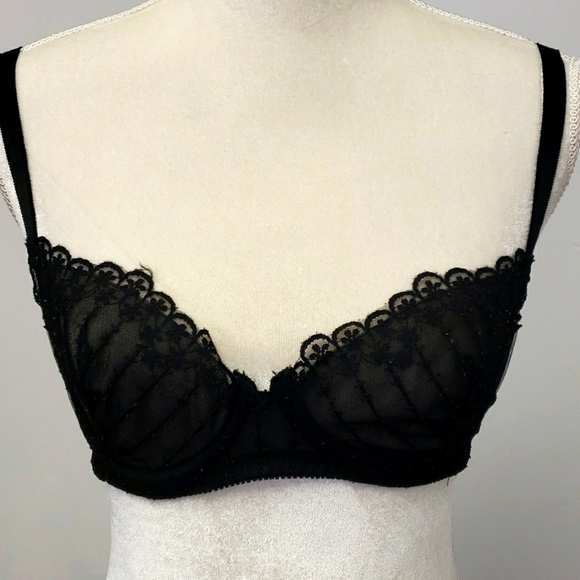 Vintage UnderCover Wear Sheer Lace Demi Cup Black Bra 34B Gently Used - Picture 1 of 12